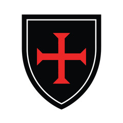 Templar Cross Shield Vector Emblem Isolated on White