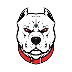 Pitbull Head Mascot Vector Illustration of Aggressive Dog with Red Collar