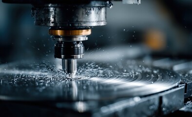 Precision CNC Machining Process Creating Metal Components with Water Cooling Spray