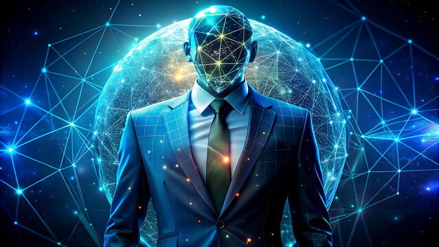 AI businessman with digital network a concept of artificial intelligence and global connectivity for technology and business presentations