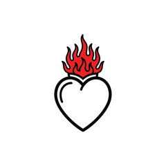 Burning Heart Icon Traditional Tattoo Style Vector Illustration