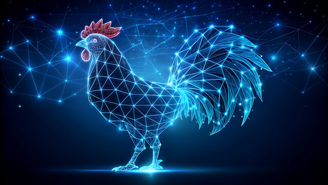 Digital rooster illustration a futuristic polygon mesh design perfect for technology and agriculture related projects - Powered by Adobe