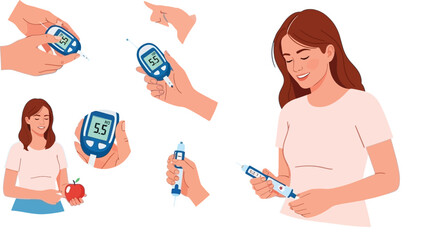 Empowered woman managing diabetes with modern medical devices for healthy lifestyle and blood sugar control, promoting wellness and self care, smiling confidently