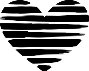 Abstract Striped Heart Shape Design.
Minimalist Black Heart Silhouette with Horizontal Lines. Stylized Heart Symbol with Brush Stroke Lines