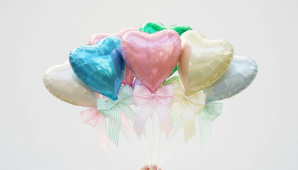 パステルカラーのハート型のスティックバルーン