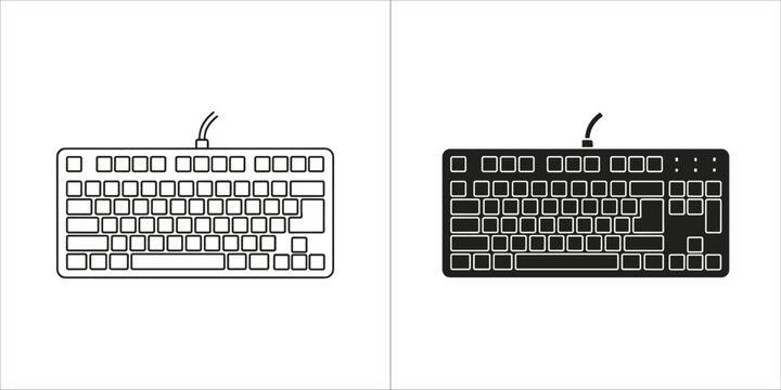 Two icons of a computer keyboard, one outlined and one filled, on a