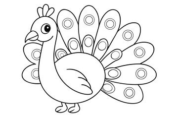 Illustration of a cute peacock for coloring book