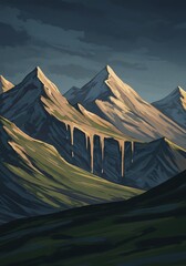 Majestic Mountain Peaks with Striking Light and Shadow Play.
