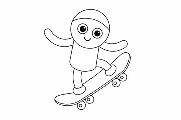 Cute cartoon skater boy is riding skateboard