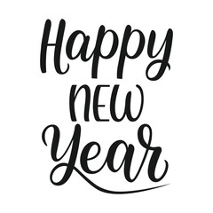 Happy New Year in a Simple Typography Style. Happy new year poster, banner, greeting card, flower. Vector Illustration.	