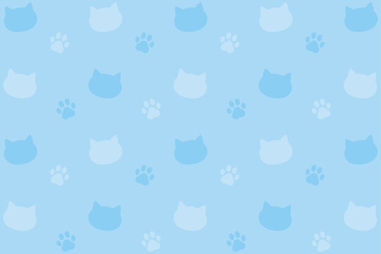 猫柄の背景イラスト（ブルー）