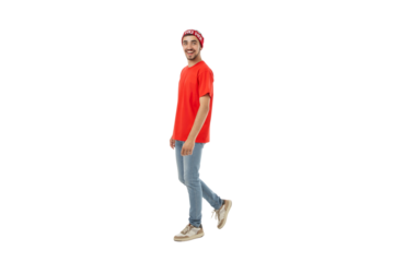 Man in festive attire joyfully celebrating, isolated, PNG