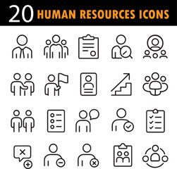 Human Resources Icons Set, HR Management Outline Vector Collection, Employee Recruitment and Development Symbols, Minimal Line Style, Business Workforce Illustration, Corporate Team Organization Conce