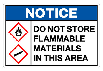 Fototapeta premium Notice Do Not Store Flammable Materials In This Area Symbol Sign ,Vector Illustration, Isolate On White Background Label.EPS10