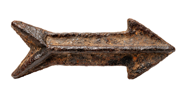 Ancient rusty arrowhead isolated on transparent background