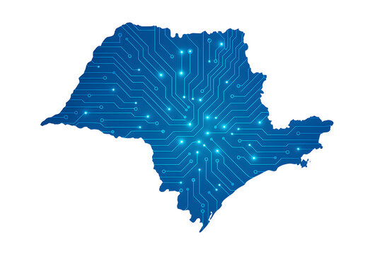 Circuit board map of S&atilde;o Paulo, Brazil, representing technology and innovation