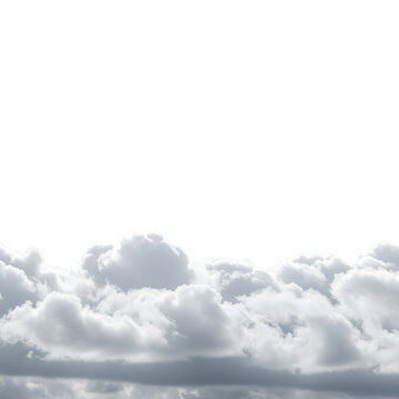 Soft, billowy gray cloud formation providing a serene natural border, perfectly isolated against a clean white backdrop, ideal for various creative design projects and overlay compositions