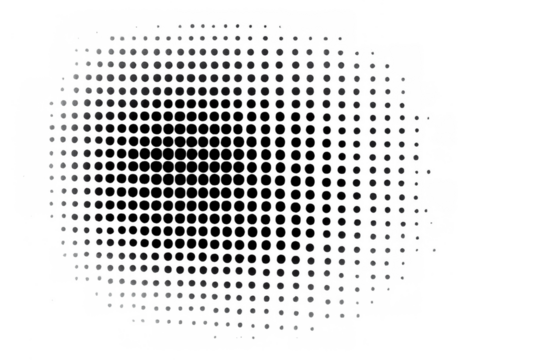 Black halftone dots creating abstract optical illusion pattern over transparent background