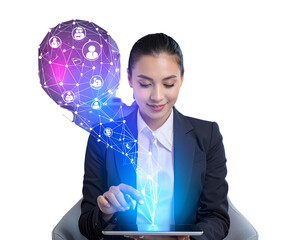  Firefly_Digital online marketing commerce sale concept. Woman using tablet payments online sh