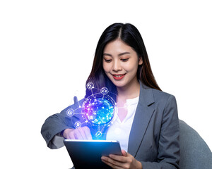 Firefly_Digital online marketing commerce sale concept. Woman using tablet payments online sh