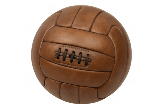 Vintage leather soccer ball, a classic football for sports history and retro game concepts on transparent background