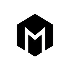 M Hexagon Logo, Geometric Letter M Monogram, Modern Box Symbol