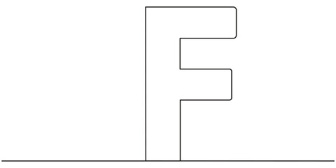 Continuous one line drawing of capital letter F art. Educational handwriting illustration for children to learn letter formation and writing direction. Minimalist black line art on a white background.