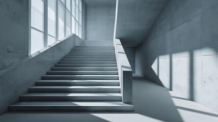 Obraz premium Imposing concrete staircase ascends toward bright natural light flooding through large windows