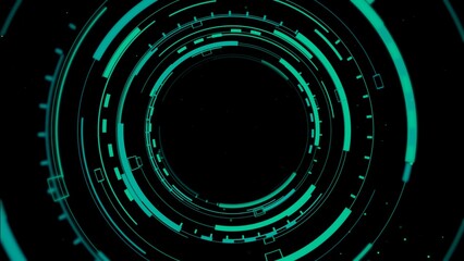 Futuristic Digital Tunnel with Geometric Patterns and Green Neon Lights