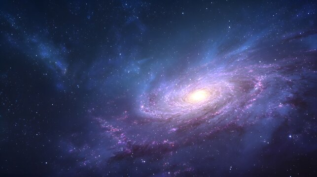 Brilliant spiral galaxy illuminates the deep indigo expanse of outer space