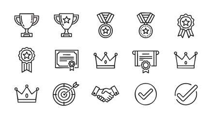 Awards and achievements line icons for success and recognition celebration