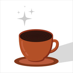 Flat Minimalist Christmas Cocoa Drink in Brown Cup with Sparkle and Shadow for Winter Holiday Poster and Cozy Beverage Background Design