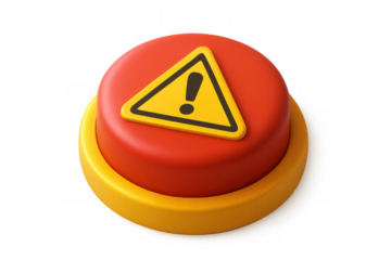Emergency button with warning sign indicating danger and caution, pressing for an important alert and safe control