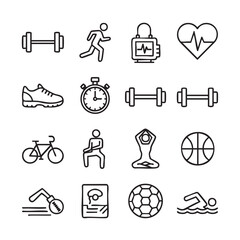 Black and white outline icons representing health and fitness activities