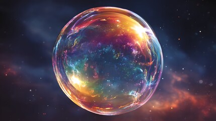 Fototapeta premium Luminous cosmic sphere exhibits vibrant rainbow colors against a dark expanse of space