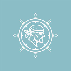 Fototapeta premium The flat design Pirates face logo. The pirate is looking at the camera with a menacing expression.