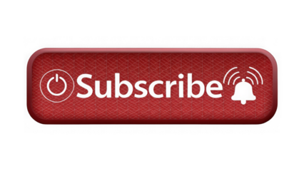 Red subscribe button with bell icon isolated on transparent background