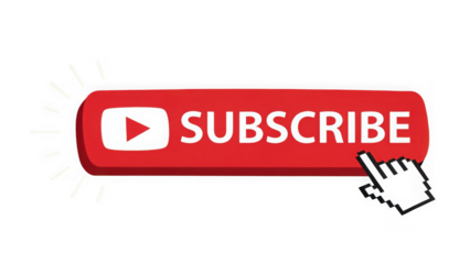 Red subscribe button with a cursor clicking it, isolated on transparent background
