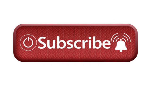 Red subscribe button with bell icon isolated on transparent background