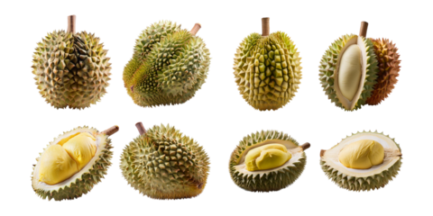Fresh Durian Fruit Collection, set collection, mega bundle, isolated on transparent background