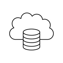 Cloud data icon designed in minimal line style, isolated on a white background. Ideal for cloud storage, database hosting, online backup, web servers, and data management apps.