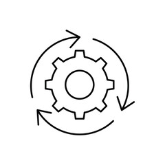 Automation gear icon illustrated in a clean linear style, isolated on a white background. Suitable for process automation, smart industry, robotics, and technology system concepts.