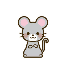 A cute cartoon mouse with big ears and a happy expression, standing still.
