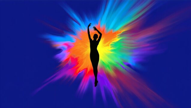 Silhouette Dancer in a Kaleidoscope of Vibrant Colors
