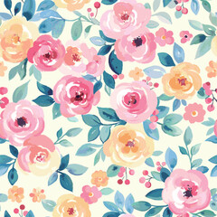 Seamless watercolor floral pattern. Design for fashion textiles, fabric, print, graphics, backgrounds and crafts.