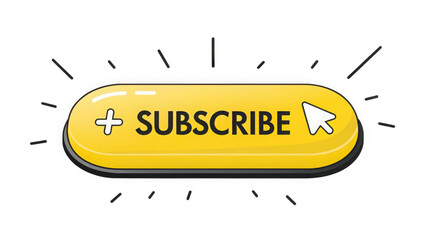 Yellow subscribe button with cursor icon isolated on transparent background