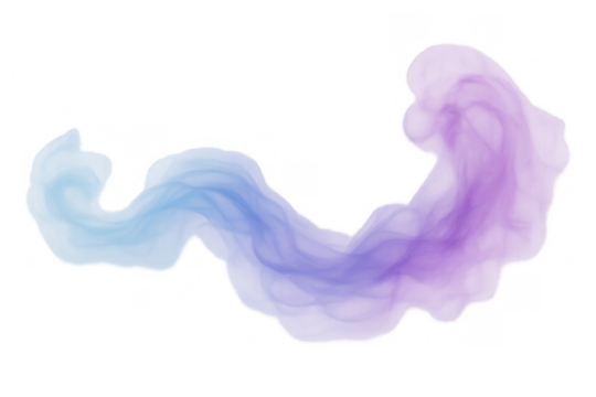 Flowing blue and purple gradient smoke cloud moving on transparent background with abstract fluid motion