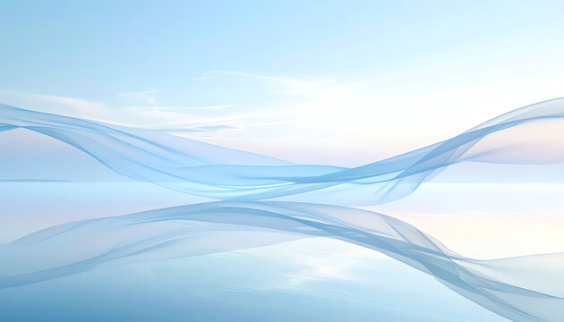 柔らかな朝の光と青いベールが揺れる透明感のある風景｜Soft Morning Light with Flowing Blue Veil	