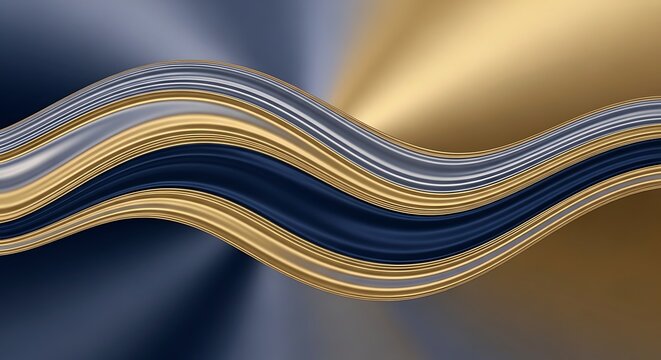 Abstract Wavy Lines in Blue and Gold.