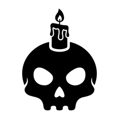 Dia de muertos icons vector black and white illustration of a skull with white eye sockets and a candle on top of it